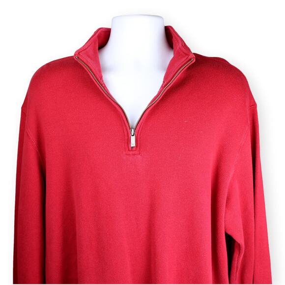 Eddie Bauer Red Mens Long Length High Neck 1/2 Zip Sweater XL T - Picture 2 of 9